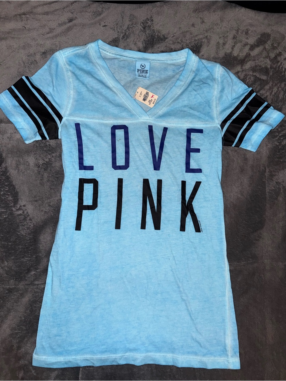PINK Victoria's Secret Light Blue "LOVE PINK" Short Sleeve Tee